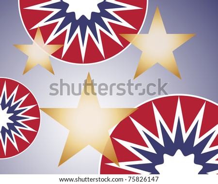 Raster USA red white and blue circular elements with gold stars