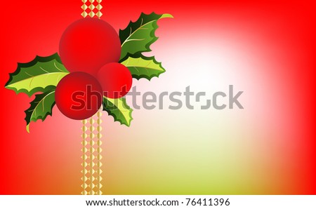 Raster Red Christmas balls and holly leaves embellished with gold accents