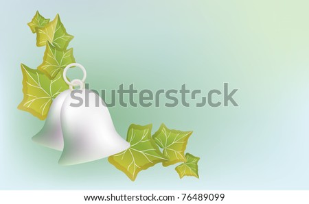 Raster Silver bells with ivy on blue background