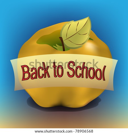 Raster Golden apple with back to school banner