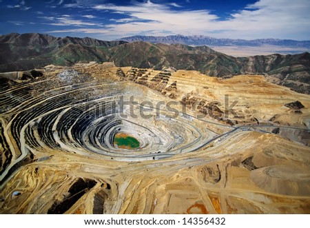 Aerial view of Kennecott's Bingham Canyon Mine - an open-pit copper mine - largest man-made excavation on earth