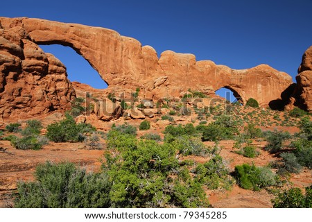 \'Spectacles\', are the back side of the Windows Arches, Arches National Park.