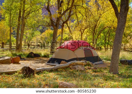 Autumn tent camping in Zion National Park - Watchman Campground