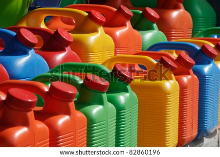 Colorful, plastic, water storage containers