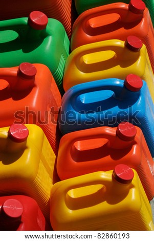 Colorful, plastic, water storage containers