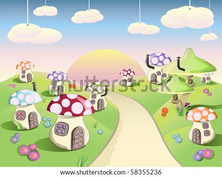 Mushroom glade - stock vector