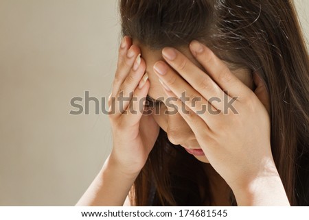 woman with serious headache, migraine, stress, hangover, mental problem