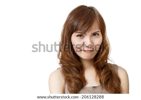 female showing face expression with stress, anger, irritation, frustration or negative feeling