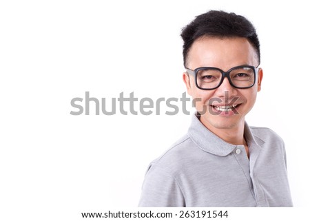 portrait of smiling man with eyeglasses with blank copy space or blank text space