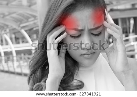 sick woman suffers from headache, migraine, hangover, stress