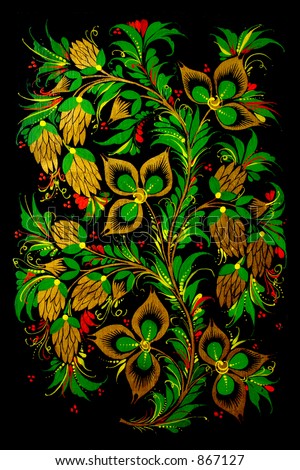 Russian folk art. Painting on wood. Floral design.