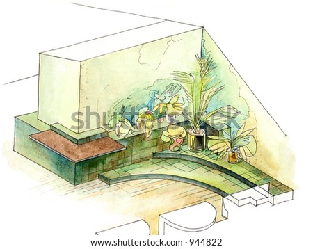Interior design with houseplants. Scan of original design. (I\'m creator)