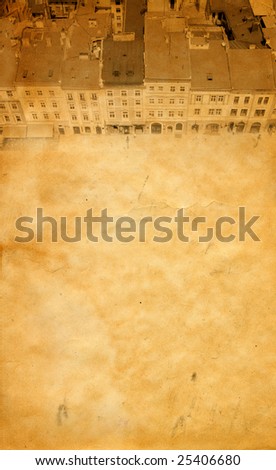 Scan of old paper with image of old european town (view from above)