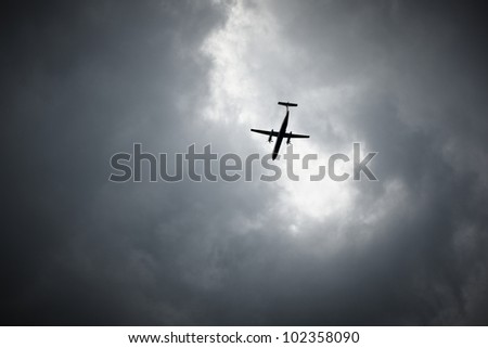 Airplane is landing in the storm