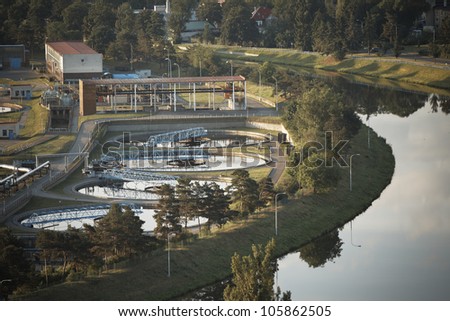 Waste water treatment plant at the sunrise, Prague, Czech Republic