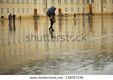 Rain in the city, Prague Castle, Czech Republic - selective focus