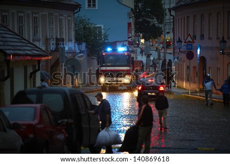 PRAGUE - JUNE 2: The Czech Capital - Prague is on high alert as a swell of floodwater moves in from the south. Some streets in old town is closed. Prague in June 2, 2013 in Prague, Czech Republic.