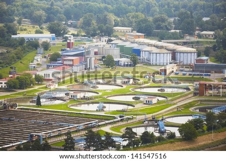Waste water treatment plant - groups of storage tanks with waste water