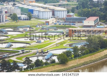 Waste water treatment plant - groups of storage tanks with waste water