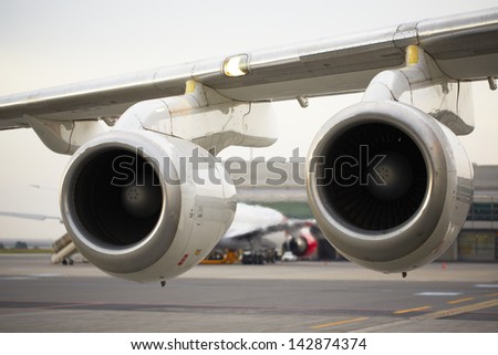 Hot air behind the aircraft engine - selective focus