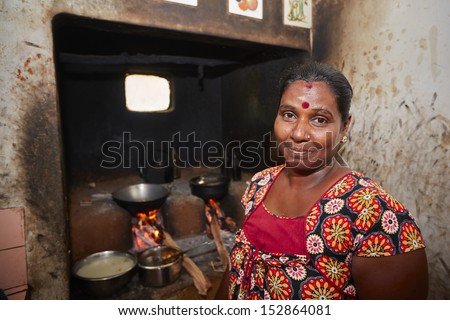 Woman Is Preparation Food In Ancient Kitchen - Poverty Life In Village In Sri Lanka