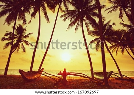 Idyllic Sunset On The Beach Near Hikkaduwa In Sri Lanka