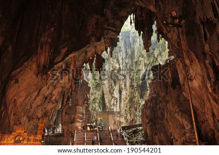 Temple in the middle of a cavern at Batu Caves Temple complex in Kuala Lumpur Malaysia Temple in the middle of a cavern at Batu Caves Temple complex in Kuala Lumpur Malaysia