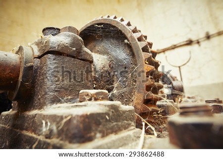 Cog wheel with cobweb in abandoned factory