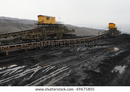 Conveyor belt in the middle of the strip mine.