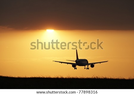 Landing at sunset, Prague Ruzyne Airport