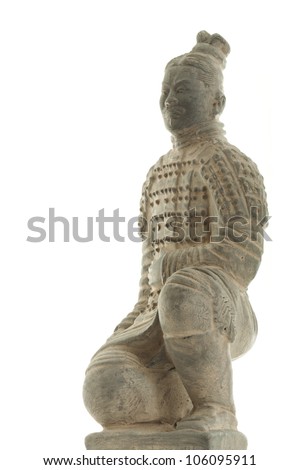 Old statue of chinese warrior isolated on white background