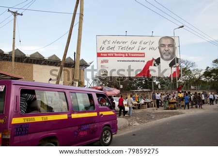 MOMBASA, KENYA - MARCH 31: Test & Treat Campaign Billboards by Los Angeles-based AIDS Healthcare Foundation, provider of HIV/AIDS medical care on March 31, 2011 in Mombasa, Kenya