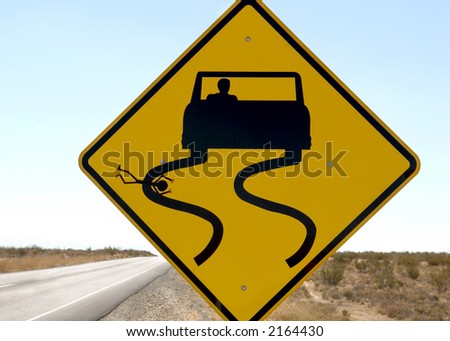 A funny but sick sign along a desert highway.