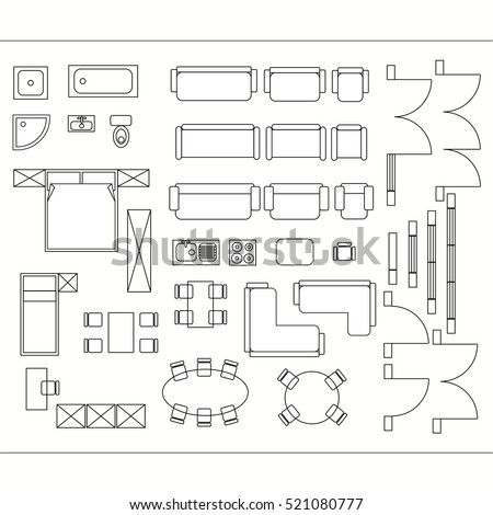 Architectural drawing for planning construction and home improvement. Symbols used furniture and architecture plans icons set. Graphic design elements