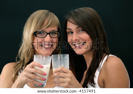 girls with mustaches. stock photo : two girls over
