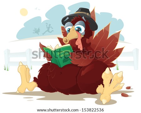 Thanksgiving turkey reading a cookbook