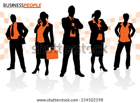 Group of Male and Female Business People. Business People is a new series of business graphics that are updated every month. Each Element is placed on a separate layer for easy to use editing.