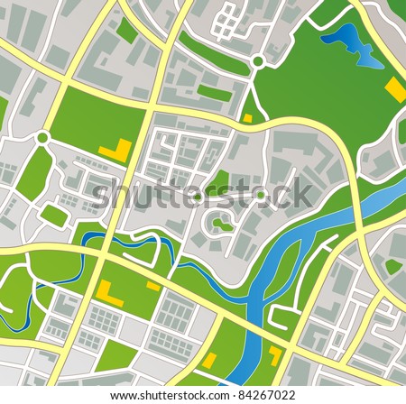 Editable Vector Street Map Of A Fictional Generic Town. - 84267022 