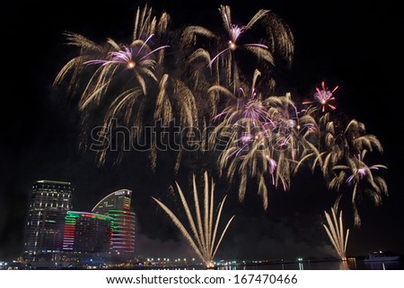 Dubai, Uae - January 3: Dubai Shopping Festival Grand Opening With The Fireworks On January 3, 2013 In Dubai, Uae
