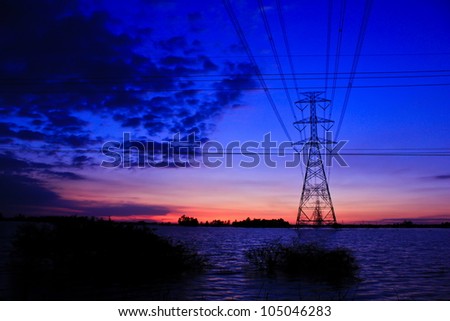 Electric power station with sunset time