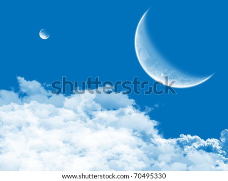 Blue sky with clouds ,moon and star