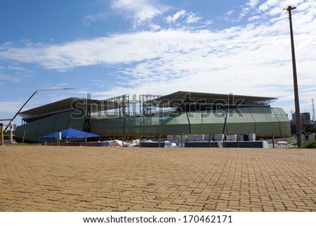 CUIABA, MT, BRAZIL - JANUARY 09: Arena Pantanal building stage for 2014 Brazil's world cup, south west side. January 09, 2014 in Cuiaba, MT, Brazil.