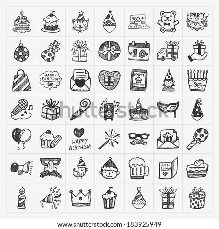 doodle birthday party icons doodle birthday party icons