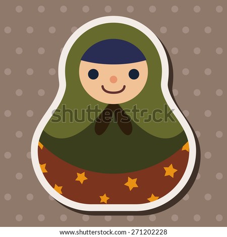 Matryoshka, Russian traditional wooden doll, cartoon stickers icon
