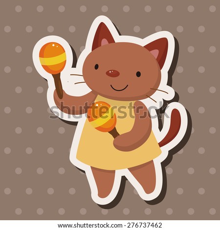 animal cat playing instrument cartoon , cartoon sticker icon