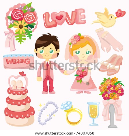 stock vector cartoon wedding set icon