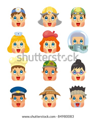 cartoon people job face icons set