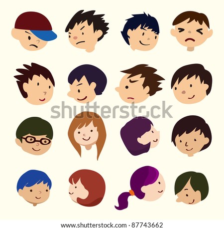 cartoon young people face icon
