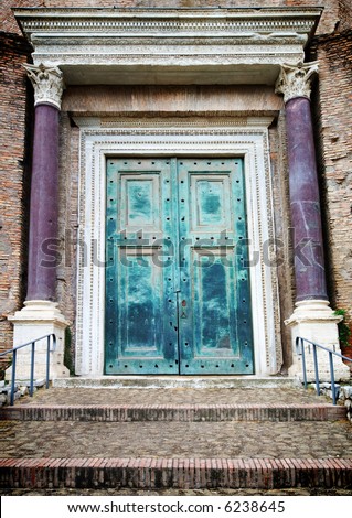 Ancient door from the Roman Forum ruins, Rome, Italy