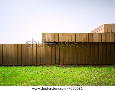 Detail of wood-panelled outside deck